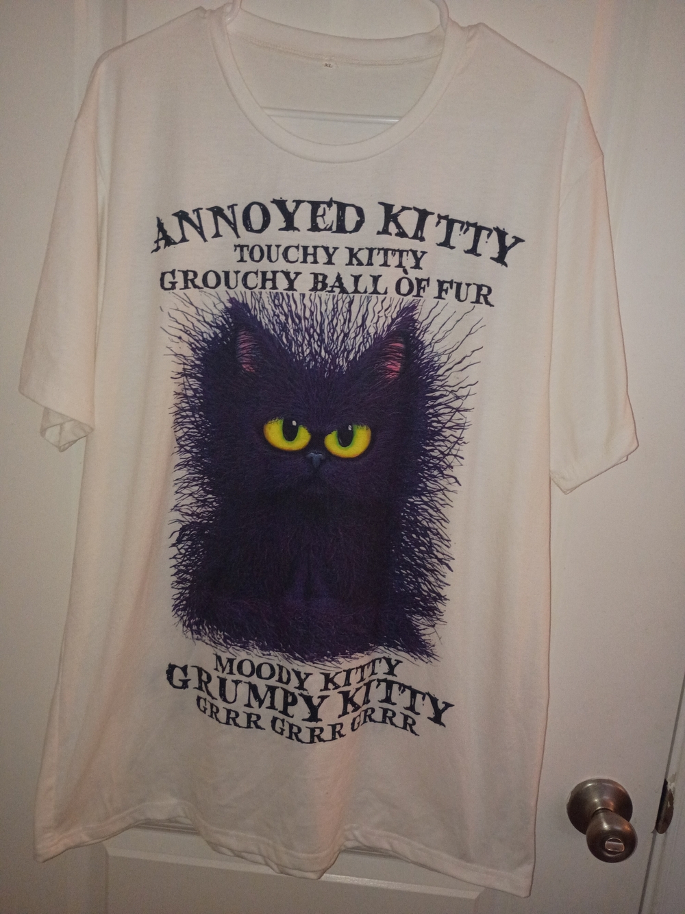 Annoyed Kitty Graphic Tee - White with Purple Cat